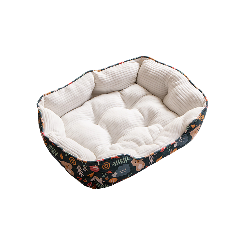 Colchón de espuma viscoelástica rectangular para mascotas con estampado de dibujos animados